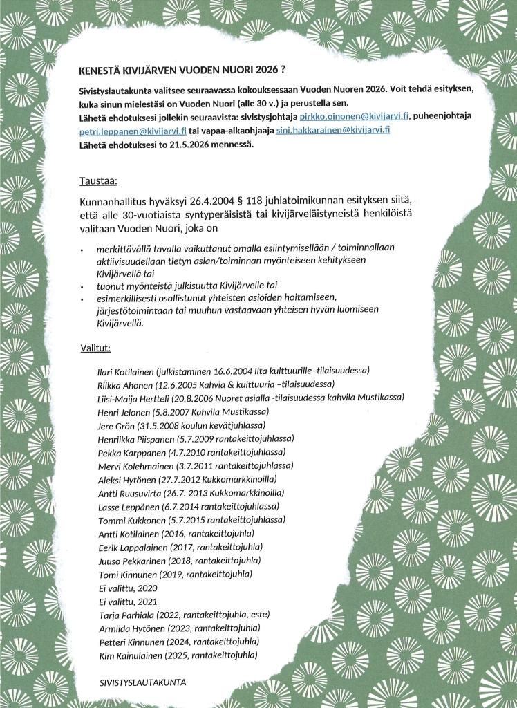 ehdotus sähköpostitse 21.5. mennessä
