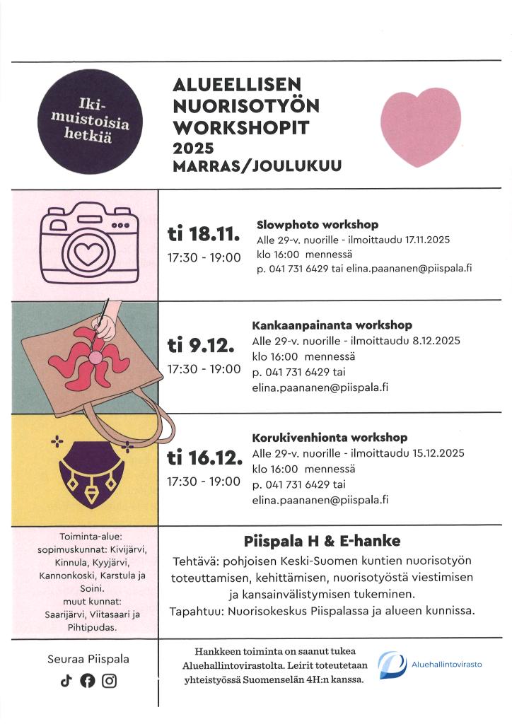 Piispalan nuorisotyön workshopit