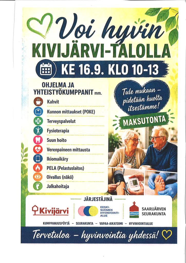 kivijärvitalo 16 syyskuuta kello 10 alkaen voi hyvin tapahtuma