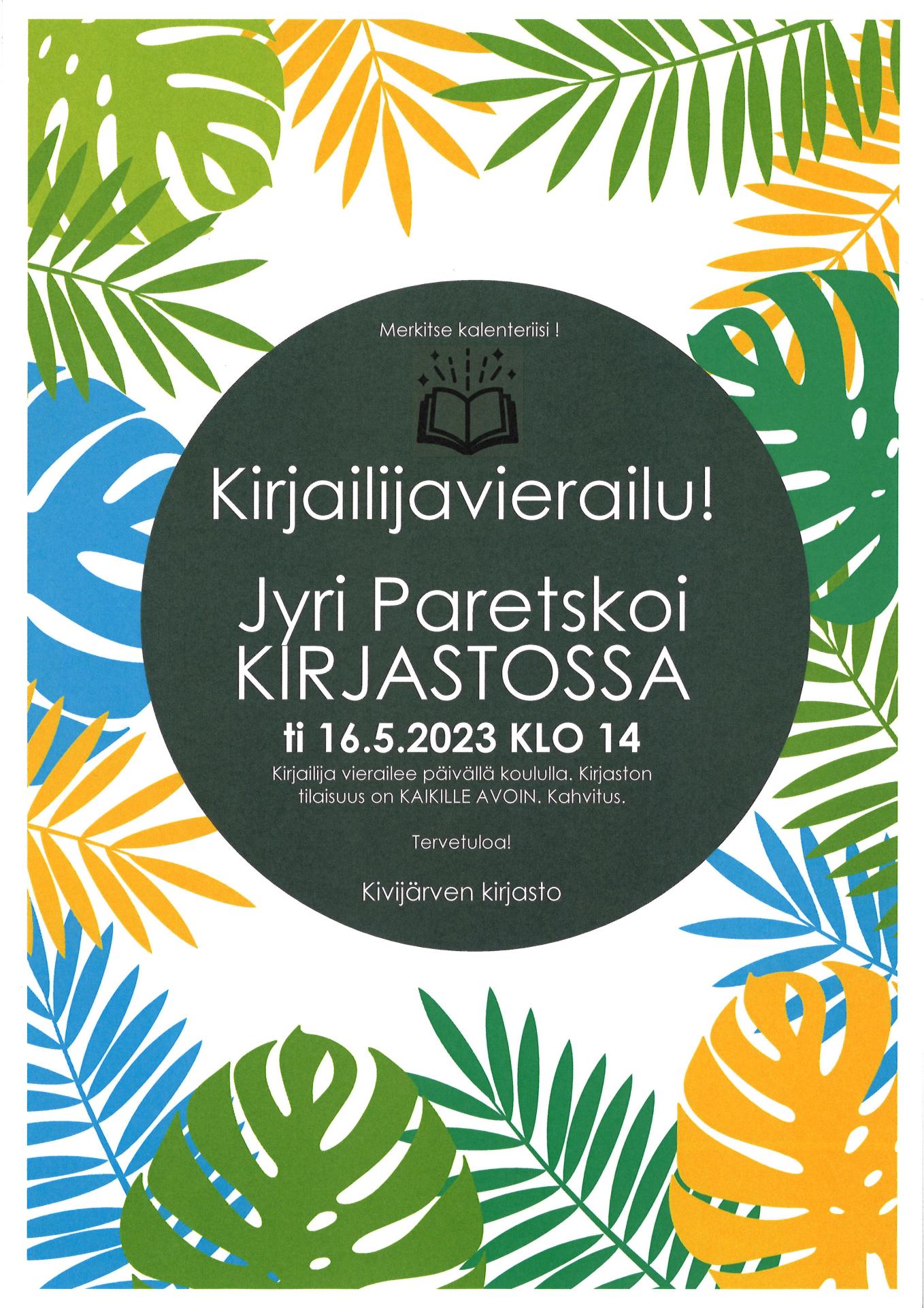 Kirjailija Jyri Paretskoi vierailee kirjastossa tiistaina 16. toukokuuta klo 14